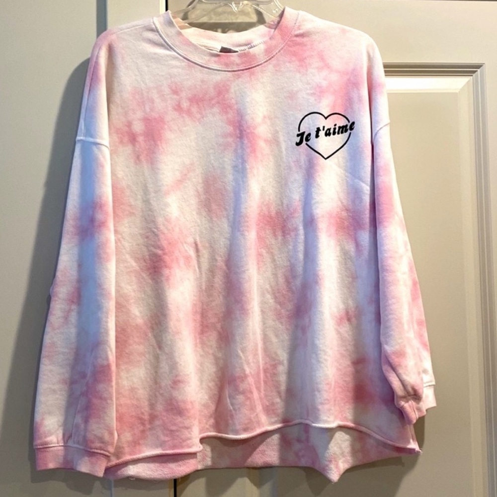 TARGET MIGHTY FINE BRAND PINK TIE DYE JE T’AIME PAJAMA OR CASUAL SWEATSHIRT